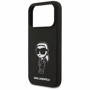 KARL LAGERFELD dėklas telefonui IPHONE 17 Pro suderinamas su Magnetine KLHMP17LSKIGROK (Silicone W/ KL Sketch & Logo) juodas