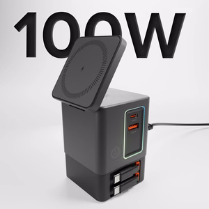 SBS Power Dock 6-in-1 su MagSafe, stovu ir USB-C kabeliais 65W – juodas