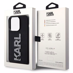 Karl Lagerfeld 3D guminis blizgus logotipas dėklas telefonui iPhone 15 Pro - juodas