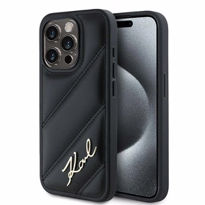 Karl Lagerfeld Diagonal Quilted Script dėklas telefonui iPhone 15 Pro - juodas