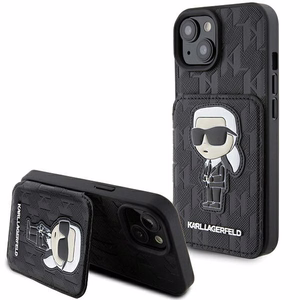 Karl Lagerfeld Saffiano Cardslots and Stand Monogram Ikonik Patch Dėklas telefonui iPhone 15 - juodas