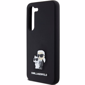 Karl Lagerfeld Silikoninis Karl&Choupette Metal Pin dėklas Samsung Galaxy S24 - juodas