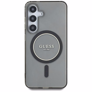 Guess blizgus apskritimo klasikinio logotipo Magnetinis dėklas telefonui Samsung Galaxy S25 juodas