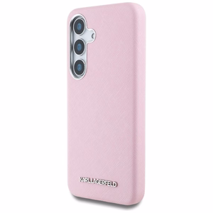 Karl Lagerfeld Saffiano Pilnai Apgaubtas Pailgintas Metalinis Logotipas Magnetinis dėklas Samsung Galaxy S25 - rožinė