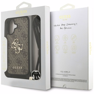 Originalus dėklas GUESS 4G Didelis logotipas su pečių dirželiu iPhone 17 rudas
