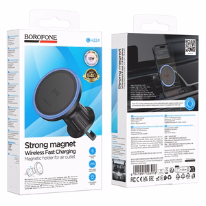 "Borofone" automobilinis laikiklis BH224 Flash magnetinis su indukciniu įkrovimu į oro angą, juodas