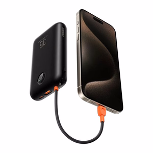 Veger K2 (W2068) 20000 mAh powerbank'as 35W PD QC3.0 su integruotais USB-C ir Lightning laidais, juodas
