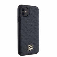 DKNY odinis monogramos raštas metalinis logotipas magnetinis dėklas iPhone 11 / Xr - juodas