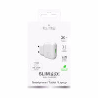 GaN Puro SLIMPRO 30W USB-C sieninis įkroviklis - baltas