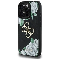 Guess Grained Roses Big 4G logo dėklas telefonui iPhone 16 Pro - juodas