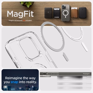Spigen Ultra Hybrid Magnetinis dėklas su MagSafe iPhone 14 Pro - skaidrus/baltas