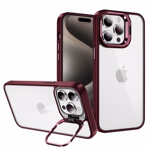 Tel Protect Dėklas telefonui su stovu + kameros stiklas Iphone 15 Pro bordo