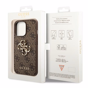 Guess GUHCP14X4GMGBR iPhone 14 Pro Max 6,7 kietas dėklas 4G Big Metal Logo - rudas