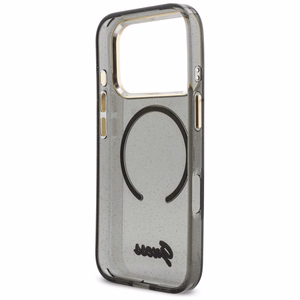 Guess IML Glitters Script Dirželis MagSafe Dėklas for iPhone 17 Pro - juodas