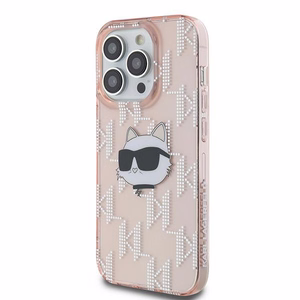 Karl Lagerfeld IML Choupette galvos ir monogramos dėklas iPhone 14 Pro Max - rožinė