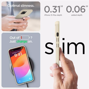 Spigen Thin Fit dėklas telefonui iPhone 15 Plus - smėlio spalvos