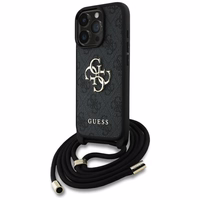 Guess 4G Big Logo Cord Stap dėklas telefonui iPhone 16 Pro Max - juodas