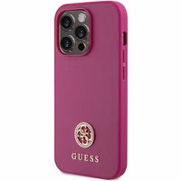 Guess GUHCP15LPS4DGPP iPhone 15 Pro 6.1" rožinis/rožinis kietas dėklas Strass Metalinis Logotipas