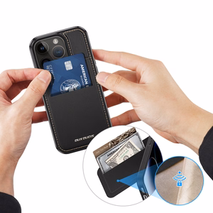 3in1 Piniginės dėklas su stovu iPhone 14 Pro MagSafe RFID Blokatorius Dux Ducis Rafi Mag - juodas