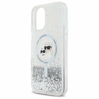 Karl Lagerfeld Liquid Glitter Karl & Choupette Head Magnetinis iPhone 16 Plus dėklas - skaidrus