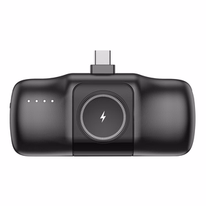 Wozinsky WF16-YCS 5000mAh 15W USB-C mini išorinė baterija su įmontuotu USB-C kabeliu ir Apple Watch įkrovikliu - juoda