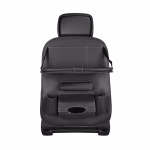 Juodas automobilio sėdynės organizatorius ir apsauga su lentynėle-mini staliuku