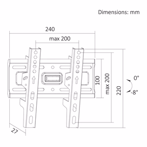 Maclean MC-189 – TV wall mount, 13–43-inch, VESA 200×200, up to 45 kg, black, tilt +2° to -10°