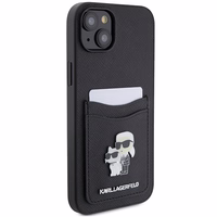 Karl Lagerfeld Saffiano Cardslot Karl&Choupette Metal Pin Dėklas telefonui iPhone 15 - juodas