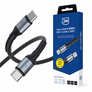 3mk Hyper Cable N-SERIES USB-C / USB-C 3m PD 3.0 QC 3.0 20V / 5A 100W - juodas