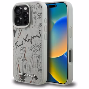 Чехол Karl Lagerfeld Grained Pattern & Logo MagSafe для iPhone 16 Pro серый