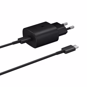 Samsung 25W EP-TA800EBE USB-C sieninis įkroviklis su Samsung EP-DA705BBE USB-C / USB-C kabeliu pakaitinis rinkinys - juodas