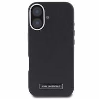 Karl Lagerfeld FW Metal Plate Magnetinis iPhone 16 Plus dėklas - juodas