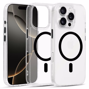 Blizgus magnetinis skaidrus dėklas telefonui Iphone 16 Pro juodas