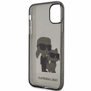 Karl Lagerfeld KLHCN61HNKCTGK iPhone 11 / Xr 6.1" juodas/juodas kietas dėklas Blizgučiai Karl&Choupette