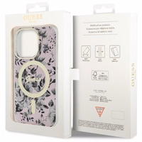 Guess GUHMP14XHCFWSP iPhone 14 Pro Max 6.7" rožinis kietas dėklas Flower Magnetinis