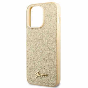Guess Glitter Script dėklas telefonui iPhone 14 Pro - auksinis