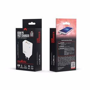 "Maxlife MXTC-09-65ACC GaN PD QC įkroviklis 2x USB-C 1x USB 65W baltas