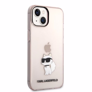 Karl Lagerfeld Ikonik Choupette dėklas telefonui iPhone 14 - rožinis