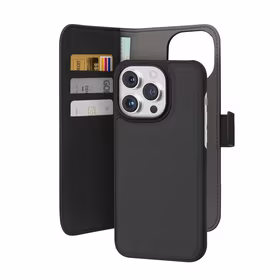 Puro Wallet nuimamas magnetinis 2in1 PU odos dėklas su atvartu ir pinigine iPhone 15 Pro - juodas