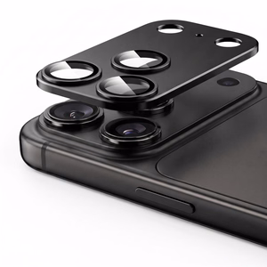 Juoda aliuminio ir grūdinto stiklo kameros modulio apsauga „Tech-Protect CamFull Fit+“, skirta „Apple iPhone 18 Pro“