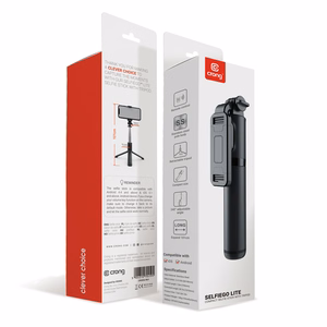 Crong SelfieGo Lite kompaktiška Bluetooth asmenukių lazda ir trikojis, juoda