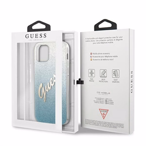 Guess GUHCP12MPCUGLSBL iPhone 12/12 Pro 6.1" mėlynas kietasis dėklas Glitter Gradient Script