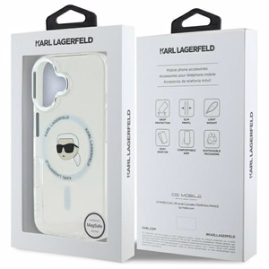 Karl Lagerfeld IML Metal Karl Head Magnetinis dėklas telefonui iPhone 16 - baltas