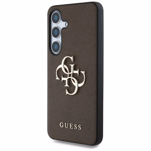 Guess Grained Big 4G Logo Small Classic Logo dėklas telefonui Samsung Galaxy S25 rudas