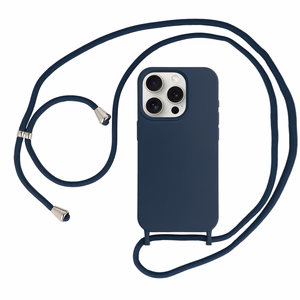 Dėklas telefonui su silikoniniu dirželiu IPhone 15 Plus dizainas 1 - tamsiai mėlynas
