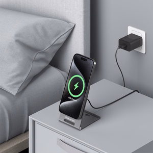 Blavec indukcinis įkroviklis BQI-01 Qi2 15W magnetinis Magsafe + Raptor laidas type C į type C (BQI01-QI2MS) sidabrinis