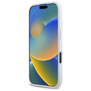 Karl Lagerfeld silikoninis inicialų metalinio logotipo MagSafe iPhone 16 dėklas – baltas