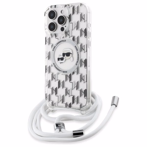 Karl Lagerfeld IML per petį monograminis Karl ir Choupette galvos MagSafe dėklas iPhone 16 Pro - skaidrus