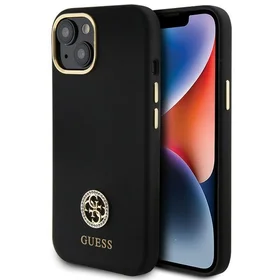 Guess silikoninis Logo Strass 4G dėklas telefonui iPhone 15 - juodas