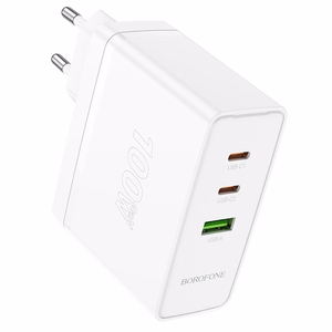Borofone sieninis įkroviklis BN11 Imperial - USB + 2xType C - QC 3.0 PD 100W baltas